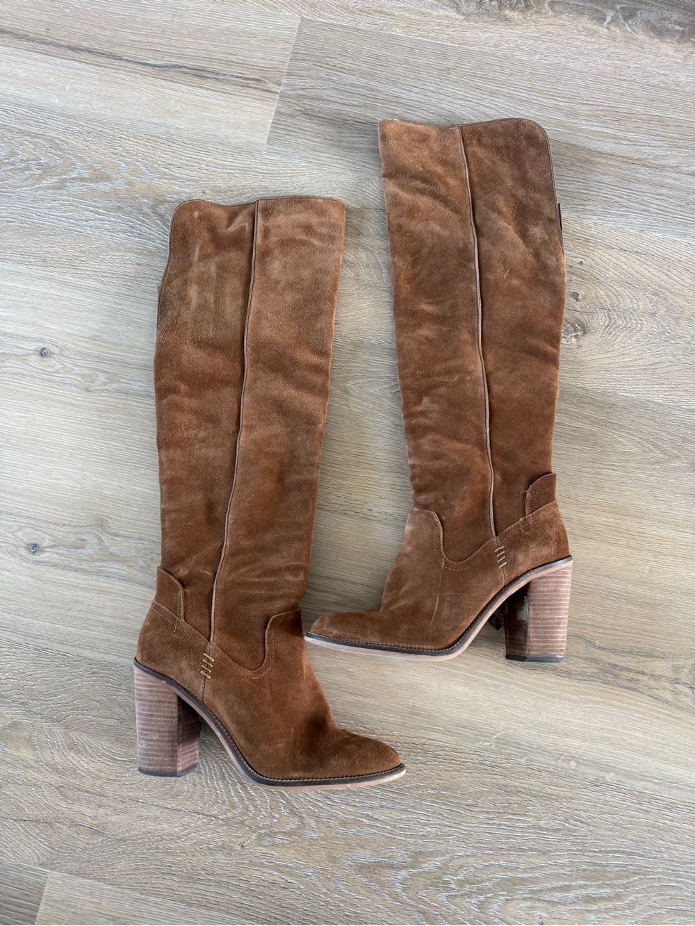 Dolce Vita Chestnut Suede Over-the-Knee Block Heel Boots